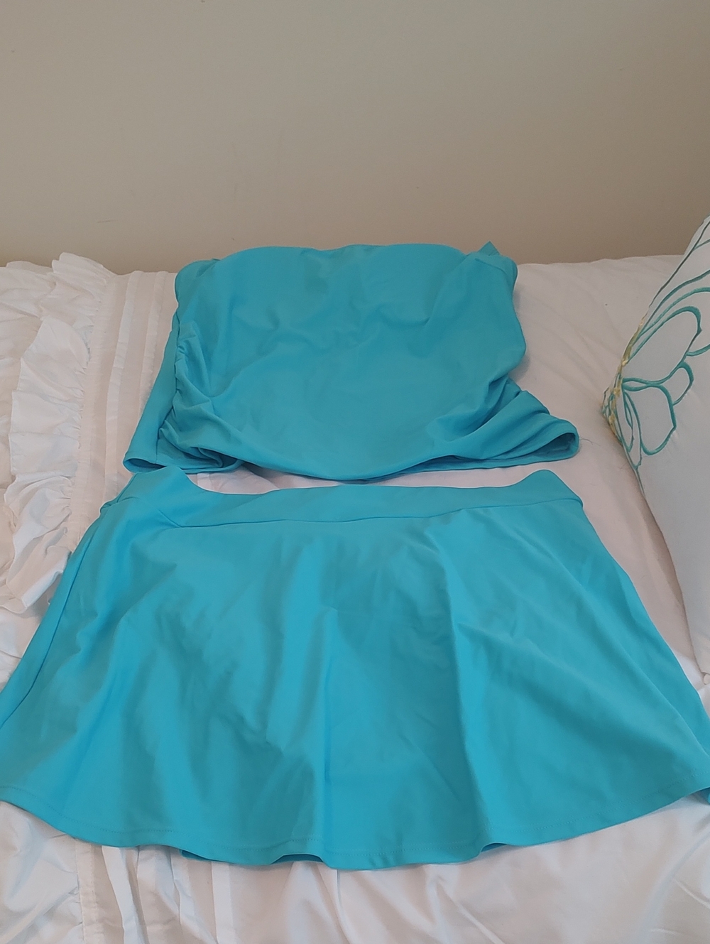 Turquoise Two-Piece Swim Set - Skirted Bottom & Bandeau Top